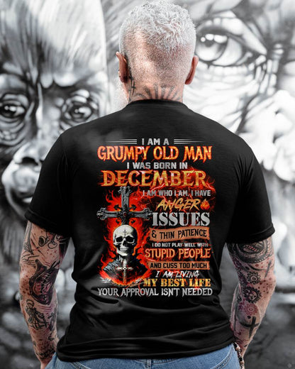 DECEMBER - GRUMPY OLD MAN T-SHIRT - FUNNY SKULL ANGER ISSUES TEE - PERFECT GIFT FOR MEN KATE12 (SKU12-319-12)