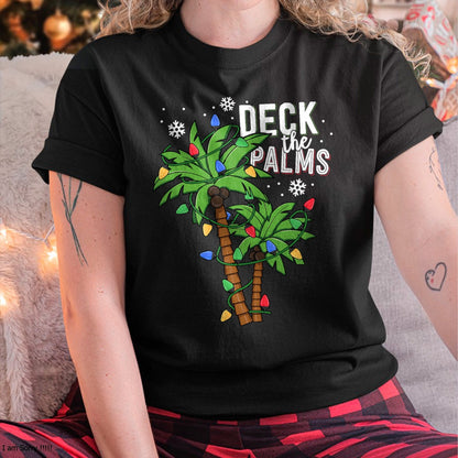 Deck The Palms Tropical Hawaii Christmas Palm Tree Lights T-Shirt - Christmas Unisex T-Shirt/Hoodie/Sweatshirt - HNDS00