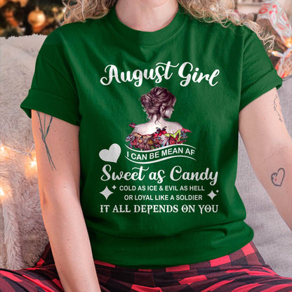 August Girl T-Shirt – Sweet As Candy, Cold As Ice - Birthday Gift for Women - KATE08 (SKU26T-01-38-08)