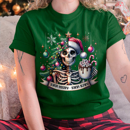 Sorta Merry Sorta Scary Skeleton Hot Cocoa Christmas Pajamas T-Shirt for men women (SKU-MRCM-1) FMA