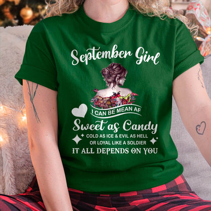 September Girl T-Shirt – Sweet As Candy, Cold As Ice - Birthday Gift for Women - KATE09 (SKU26T-01-38-09)