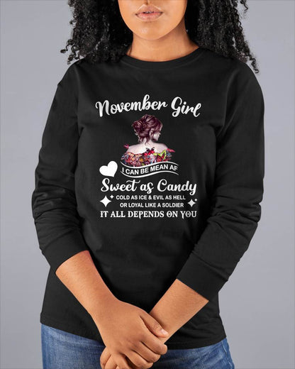November Girl T-Shirt – Sweet As Candy, Cold As Ice - Birthday Gift for Women - KATE11 (SKU26T-01-38-11)