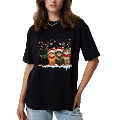 Cat Christmas Light Reindeer Santa Christmas Cat Lover T-Shirt - Christmas Unisex T-Shirt/Hoodie/Sweatshirt - HNDS00