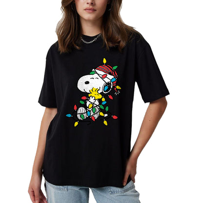 Peanuts - Snoopy Woodstock Christmas Lights T-Shirt - Christmas Unisex T-Shirt/Hoodie/Sweatshirt - HNDS00