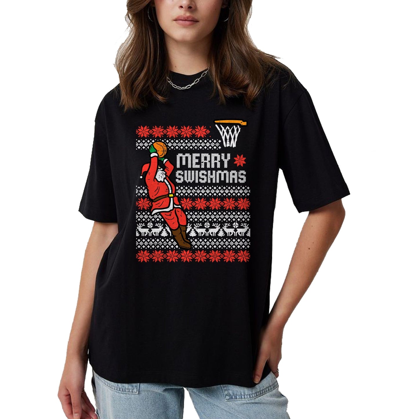 Merry Swishmas Basketball Ugly Christmas Xmas Men Boys Kids T-Shirt - Christmas Unisex T-Shirt/Hoodie/Sweatshirt - HNDS00