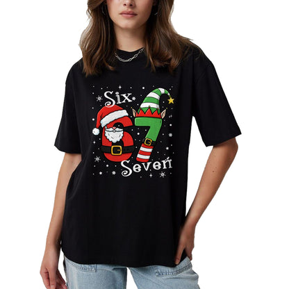 Funny Six Seven 67 Meme 6 7 Elf Santa Christmas Pajamas Kids T-Shirt  - Christmas Unisex T-Shirt/Hoodie/Sweatshirt - HNDS00