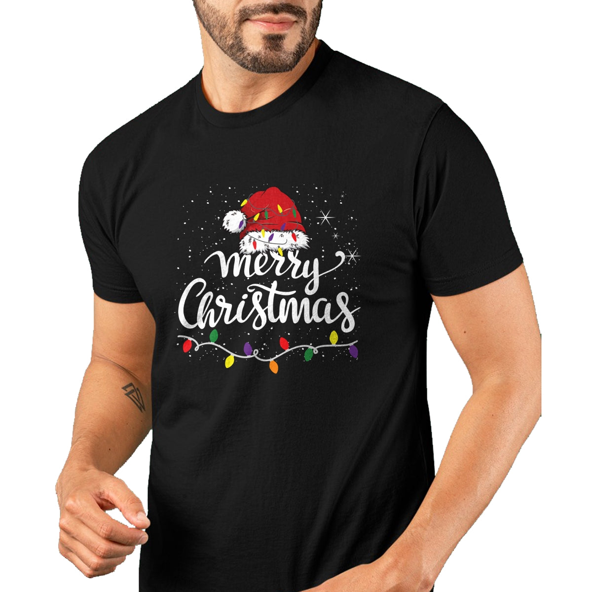 Merry Christmas Lights Red Santa Hat Xmas Family Men Women Pullover - Christmas Unisex T-Shirt/Hoodie/Sweatshirt - HNDS00