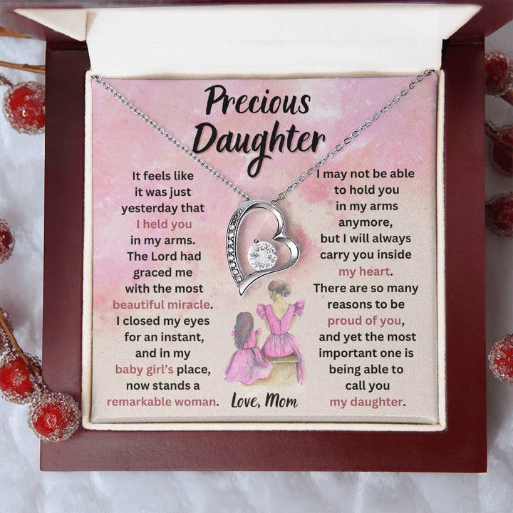 TO MY DAUGHTER "I Will Always Carry You Inside My Heart" - GIFT FROM MOM - Forever Love Necklace