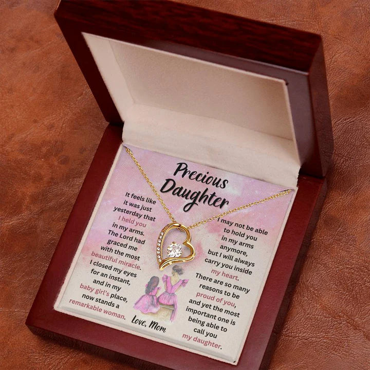 TO MY DAUGHTER "I Will Always Carry You Inside My Heart" - GIFT FROM MOM - Forever Love Necklace