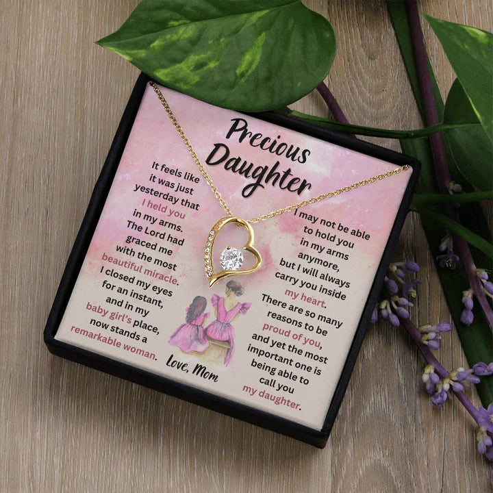 TO MY DAUGHTER "I Will Always Carry You Inside My Heart" - GIFT FROM MOM - Forever Love Necklace