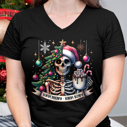 Sorta Merry Sorta Scary Skeleton Hot Cocoa Christmas Pajamas T-Shirt for men women (SKU-MRCM-1) FMA