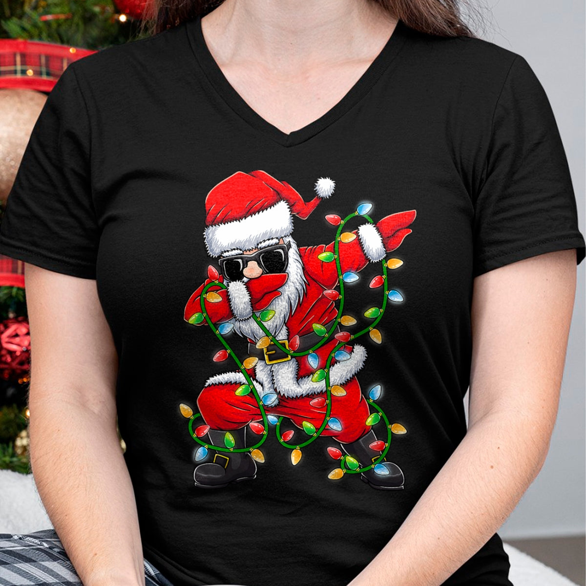 Dabbing Santa Xmas Lights Girls Boys Kids Christmas Gifts T-Shirt - Christmas Unisex T-Shirt/Hoodie/Sweatshirt - HNDS00