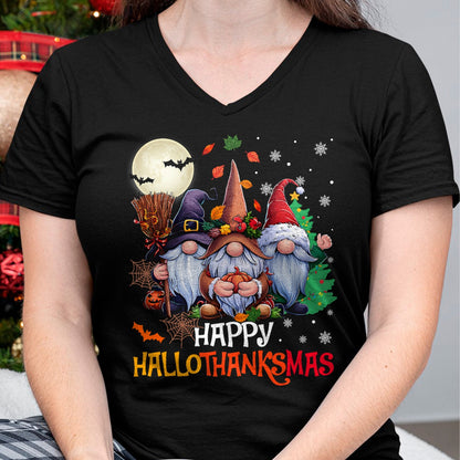 Happy Hallothanksmas Gnomes Lover Halloween Merry Christmas T-Shirt - Christmas Unisex T-Shirt/Hoodie/Sweatshirt - HNDS00