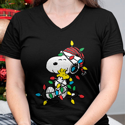 Peanuts - Snoopy Woodstock Christmas Lights T-Shirt - Christmas Unisex T-Shirt/Hoodie/Sweatshirt - HNDS00