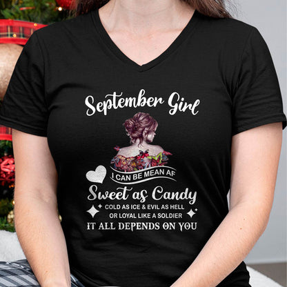 September Girl T-Shirt – Sweet As Candy, Cold As Ice - Birthday Gift for Women - KATE09 (SKU26T-01-38-09)