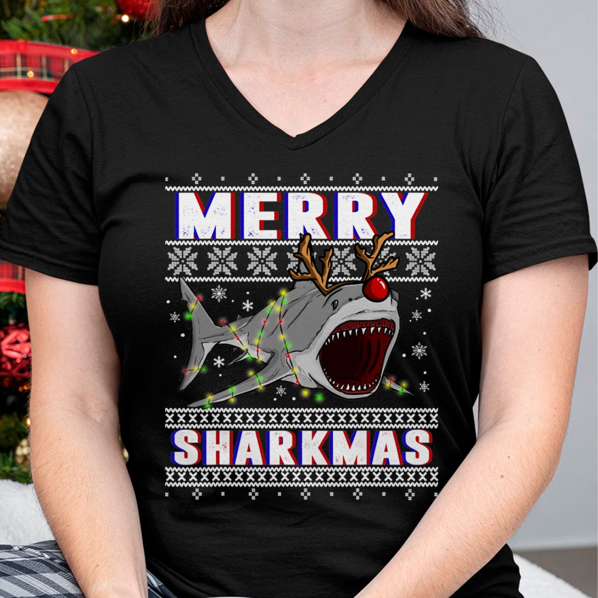 Funny Sharkmas Shark Ugly Christmas Sweaters T-Shirt - Christmas Unisex T-Shirt/Hoodie/Sweatshirt - HNDS00