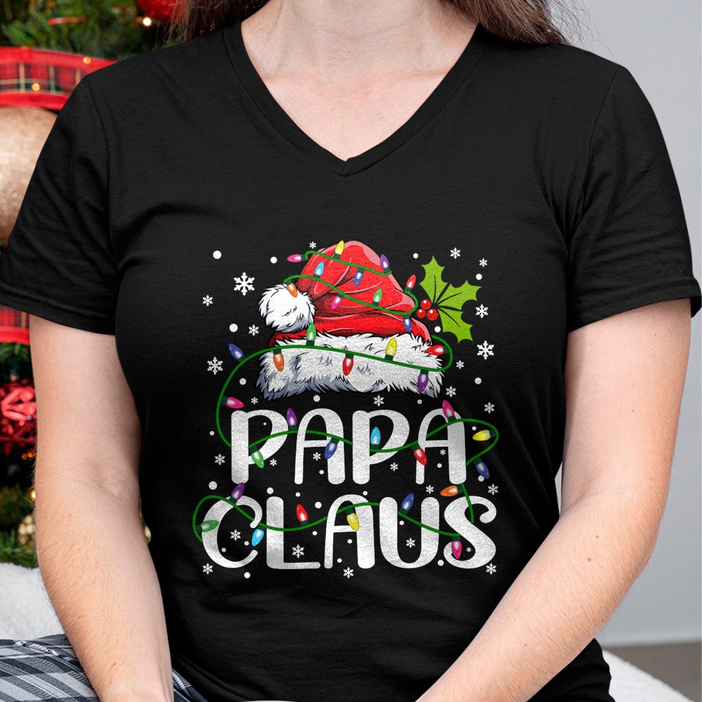 Papa Claus Christmas Lights Pajama Family Matching T-Shirt - Christmas Unisex T-Shirt/Hoodie/Sweatshirt - HNDS00