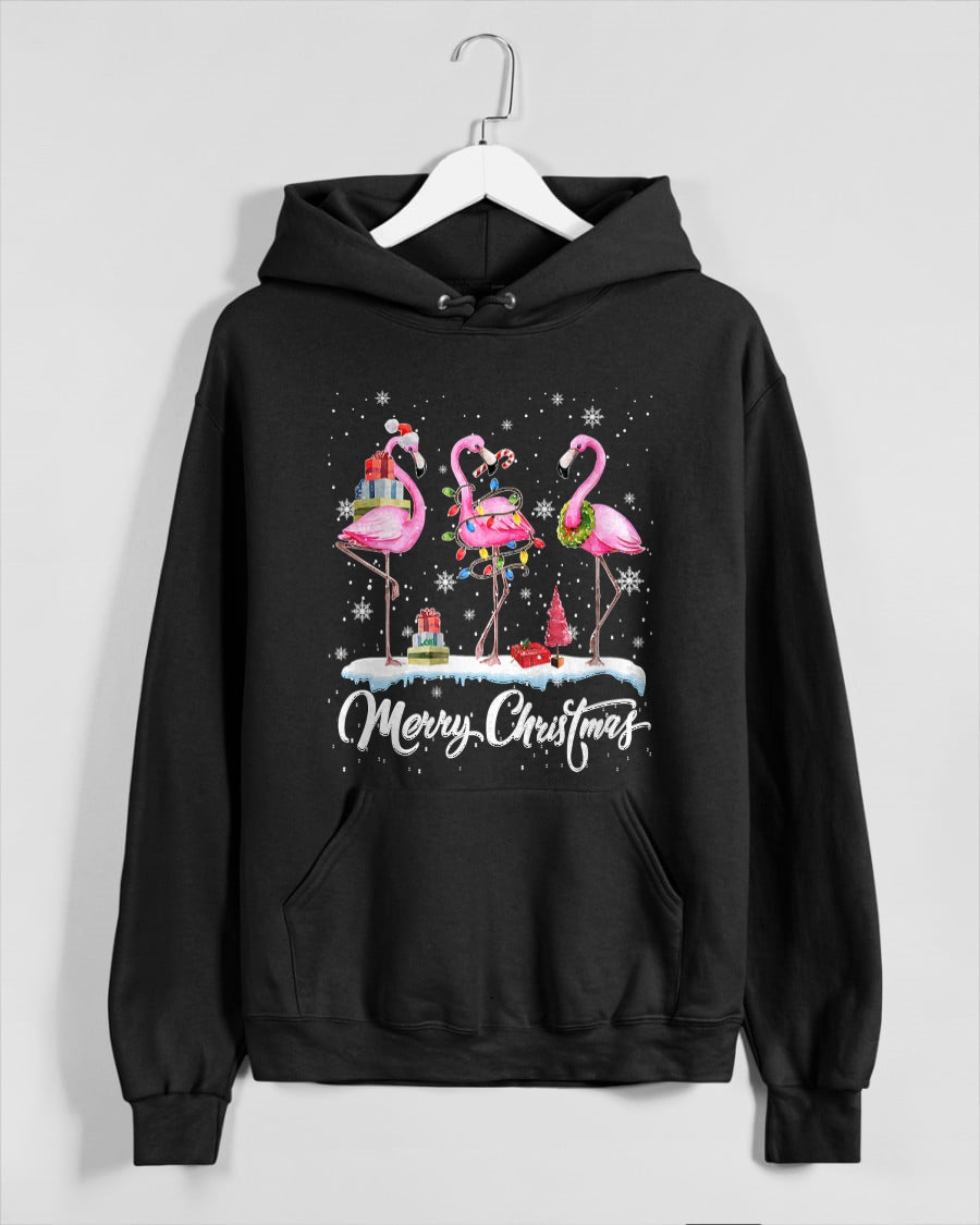 Merry Christmas Hat Santa Flamingo Light Christmas Snow Xmas T-Shirt (SKU-MRCM-19) FMA