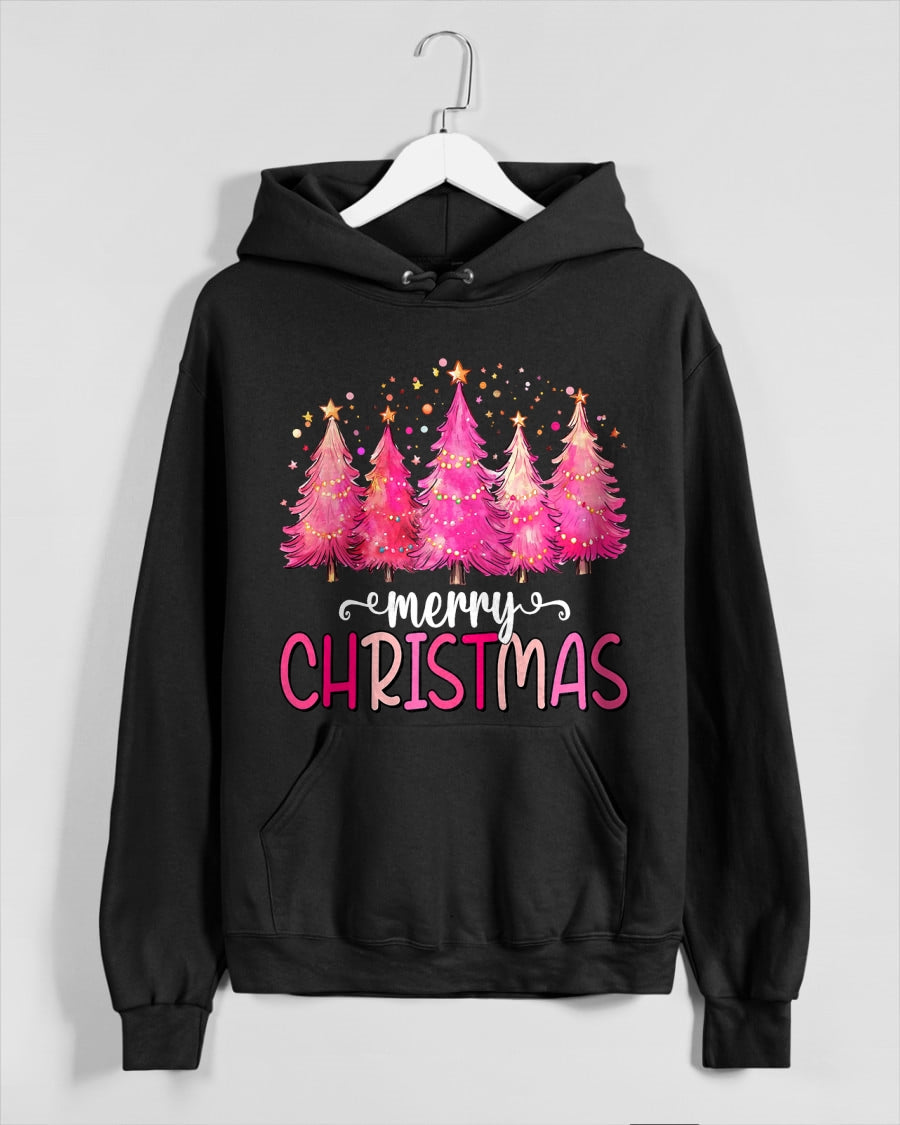 Merry and Bright Pink Christmas Tree Pink Christmas Tree T-Shirt (SKU-MRCM-12) FMA