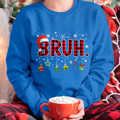 Bruh Funny Christmas Red Plaid Teens Boys Kids Xmas Pajamas T-Shirt for men women (SKU-MRCM-8) FMA male