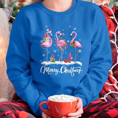 Merry Christmas Hat Santa Flamingo Light Christmas Snow Xmas T-Shirt (SKU-MRCM-19) FMA