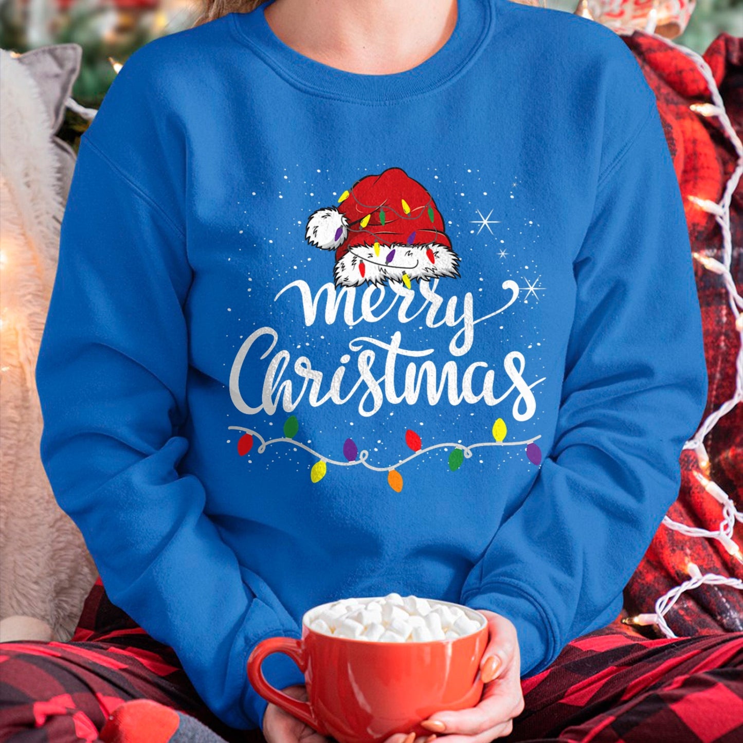 Merry Christmas Lights Red Santa Hat Xmas Family Men Women T-Shirt (SKU-MRCM-3) FMA male