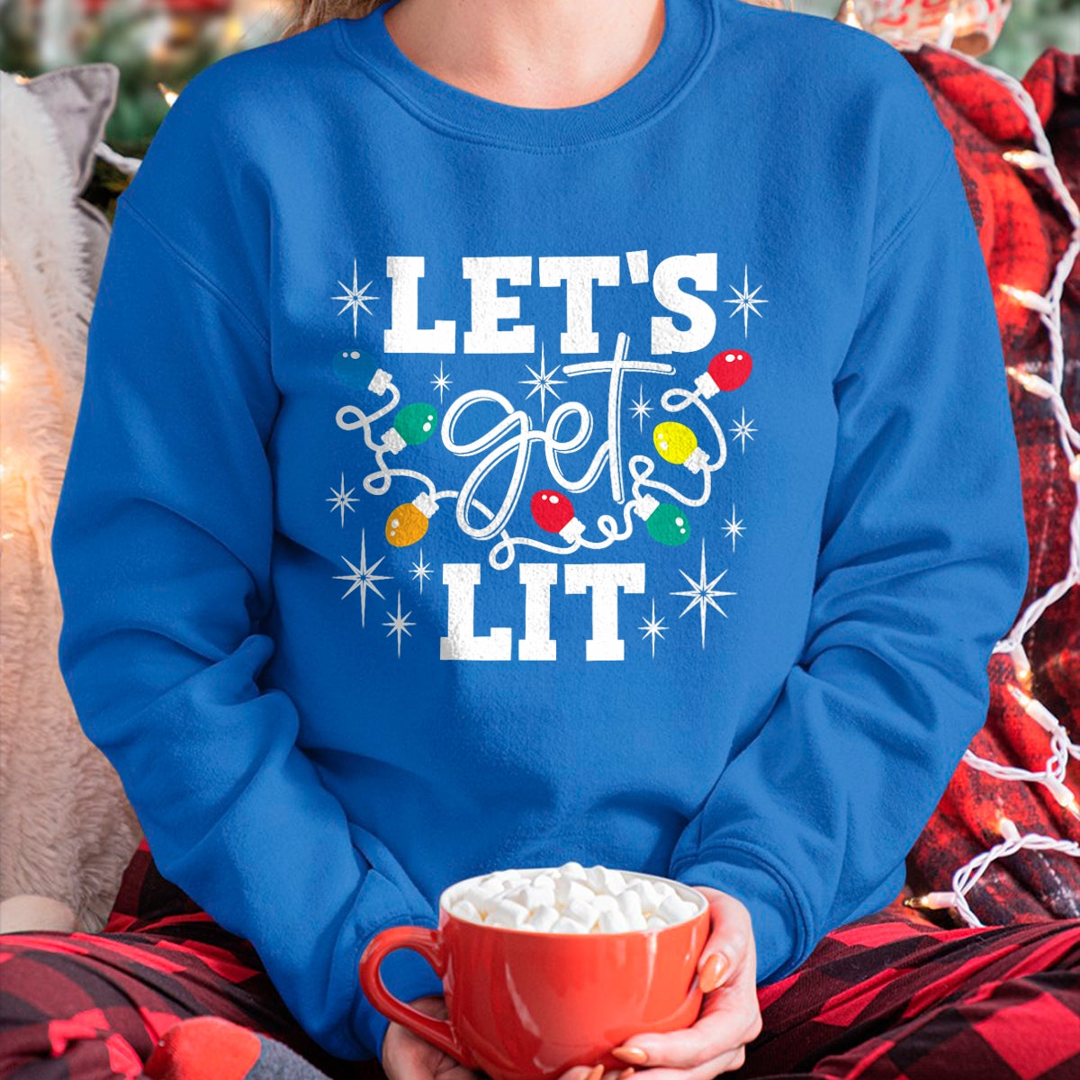 Let's Get Lit Drinking Santa Hat Christmas Lights Funny T-Shirt - Christmas Unisex T-Shirt/Hoodie/Sweatshirt - HNDS00