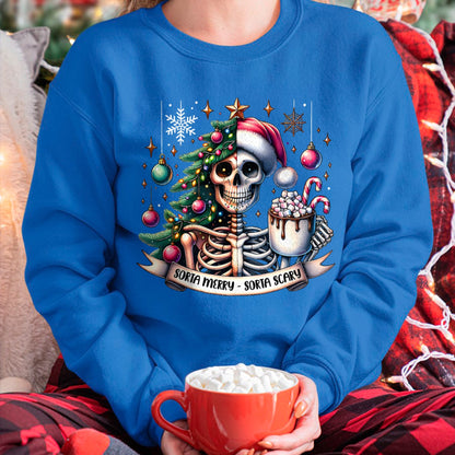 Sorta Merry Sorta Scary Skeleton Hot Cocoa Christmas Pajamas T-Shirt for men women (SKU-MRCM-1) FMA