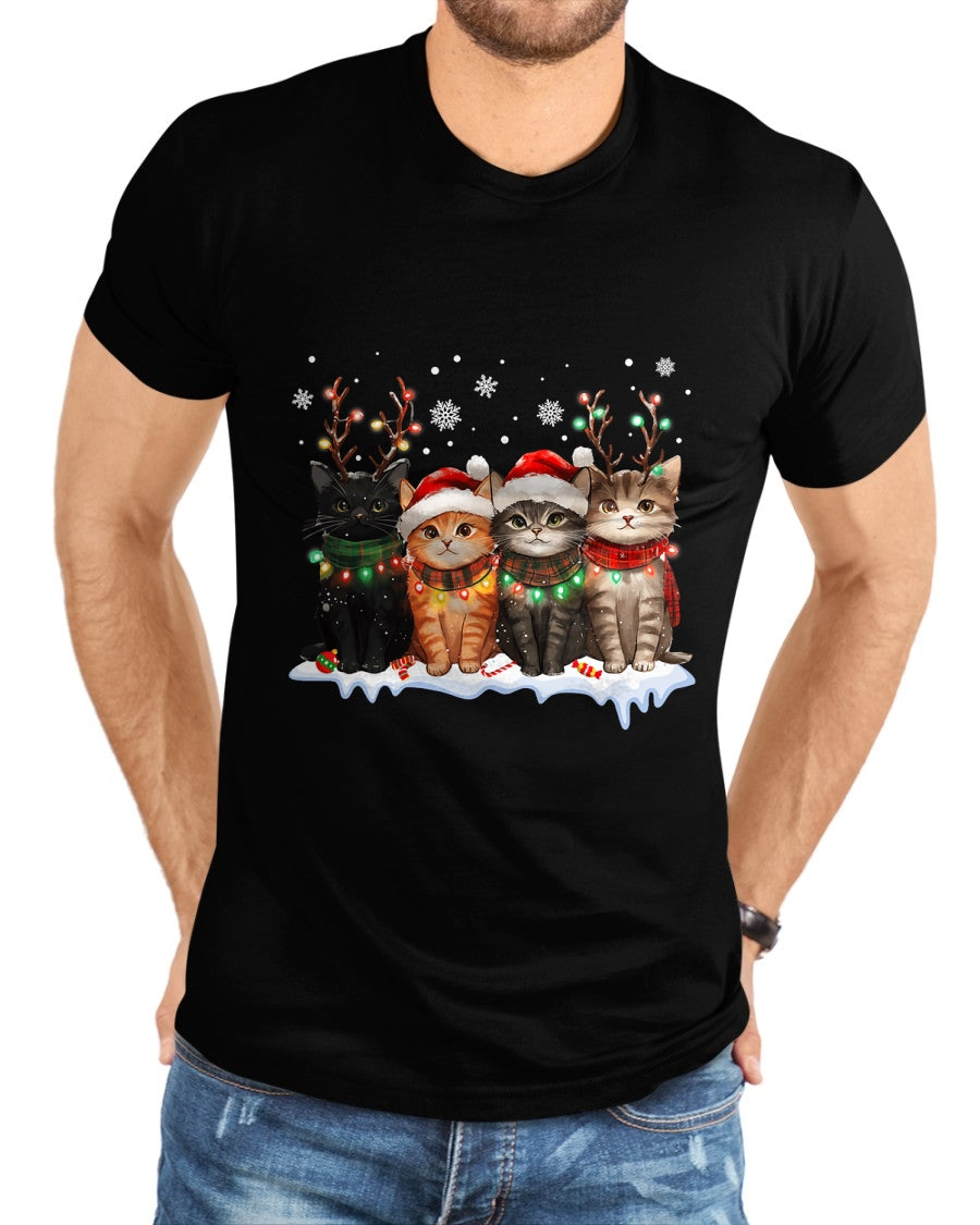 Cat Christmas Light Reindeer Santa Christmas Cat Lover T-Shirt - Christmas Unisex T-Shirt/Hoodie/Sweatshirt - HNDS00