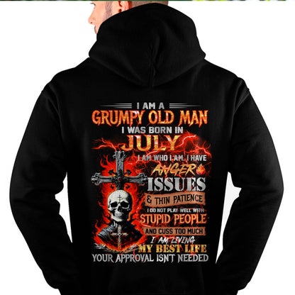 JULY - GRUMPY OLD MAN T-SHIRT - FUNNY SKULL ANGER ISSUES TEE - PERFECT GIFT FOR MEN KATE07 (SKU12-319-07)
