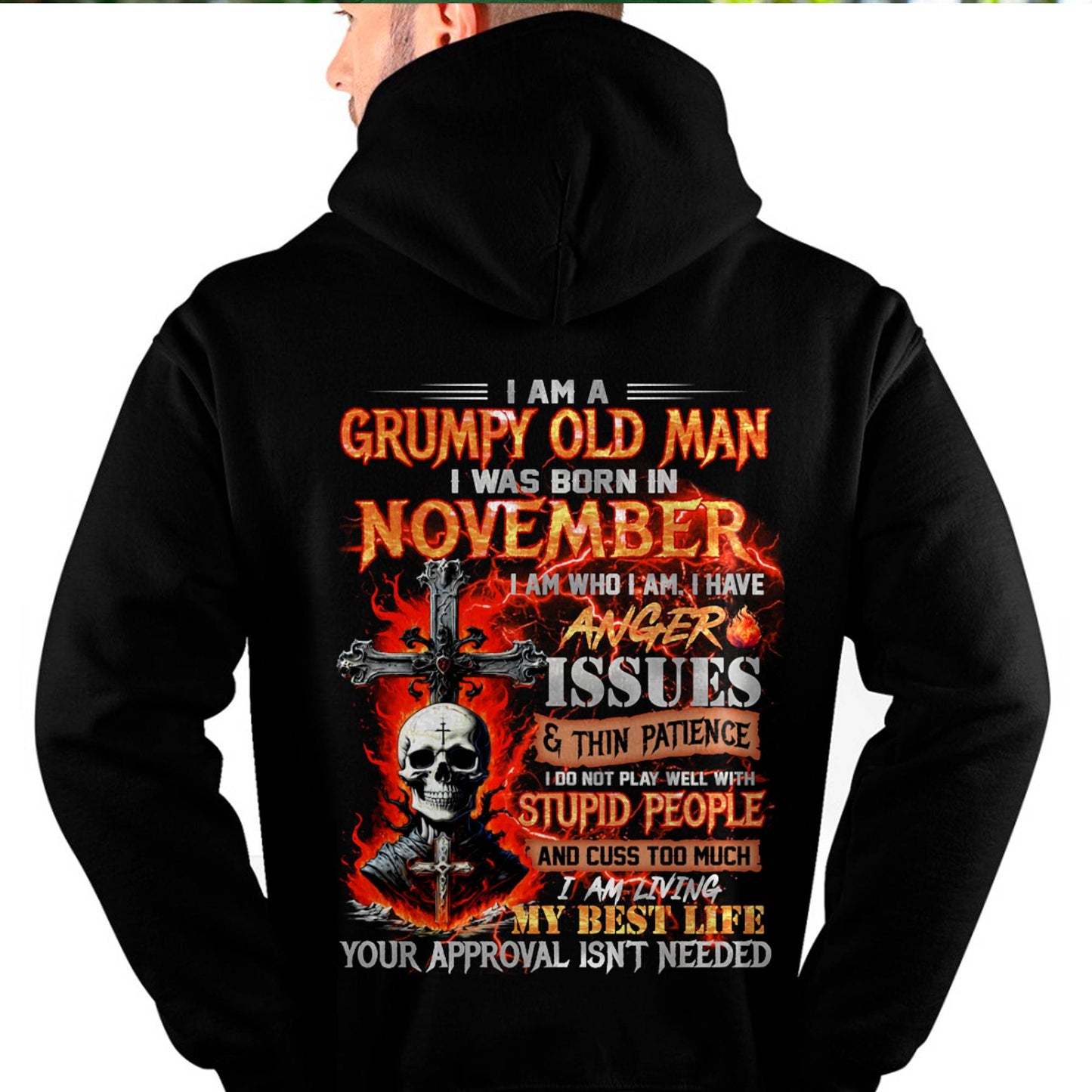 NOVEMBER - GRUMPY OLD MAN T-SHIRT - FUNNY SKULL ANGER ISSUES TEE - PERFECT GIFT FOR MEN KATE11 (SKU12-319-11)