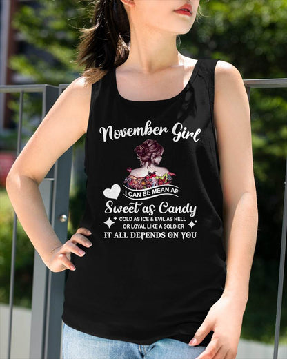 November Girl T-Shirt – Sweet As Candy, Cold As Ice - Birthday Gift for Women - KATE11 (SKU26T-01-38-11)