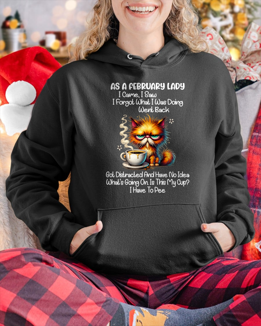 FEBRUARY – As A February Lady I Came I Saw I Forgot What I Was Doing Went Back Got Distracted And Have No Idea What's Going On Is This My Cup I Have To Pee – Funny Birthday Gift – Women Shirt (SKU2603-160-02)