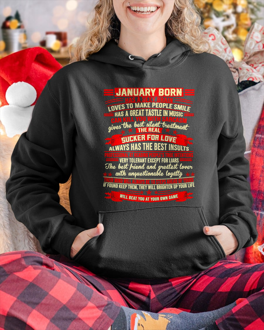 JANUARY - Sexy Brain, Sarcastic & Sucker For Love - Gift For Women - KATE01 (SKU2609-319-01)