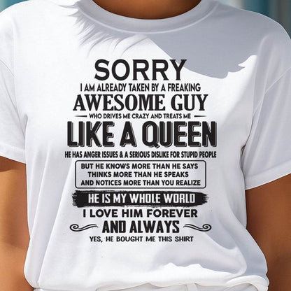 Sorry I am already taken by a freaking awesome guy - Gift for Wife From Husband - KATE00 (SKU08-25-00)