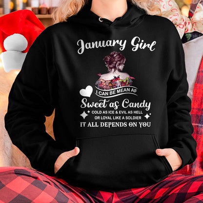 January Girl T-Shirt – Sweet As Candy, Cold As Ice - Birthday Gift for Women - KATE01 (SKU26T-01-38-01)