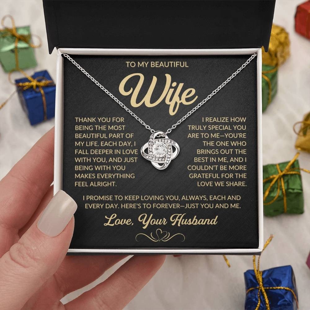TO MY WIFE FROM HUSBAND "Here’s to forever—just you and me" - Premium Love Knot Necklace