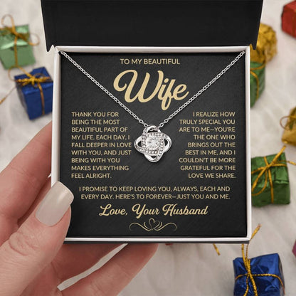 TO MY WIFE FROM HUSBAND "Here’s to forever—just you and me" - Premium Love Knot Necklace