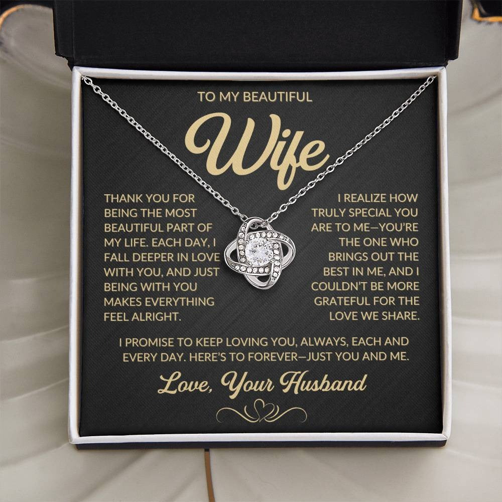 TO MY WIFE FROM HUSBAND "Here’s to forever—just you and me" - Premium Love Knot Necklace