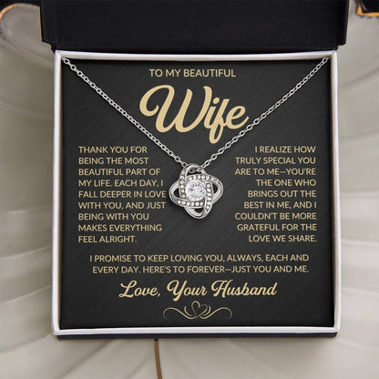 TO MY WIFE FROM HUSBAND "Here’s to forever—just you and me" - Premium Love Knot Necklace