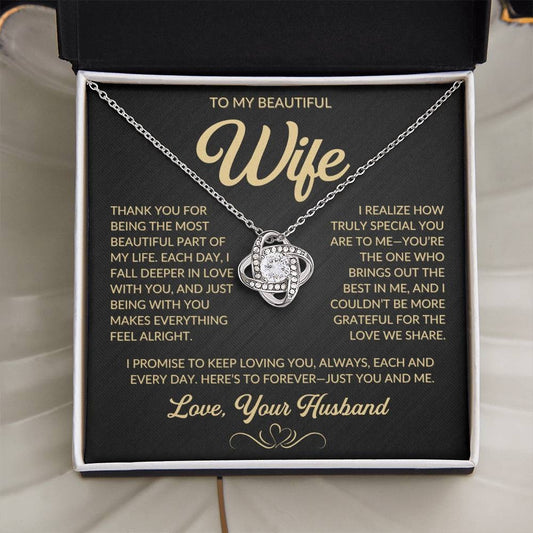 TO MY WIFE FROM HUSBAND "Here’s to forever—just you and me" - Premium Love Knot Necklace
