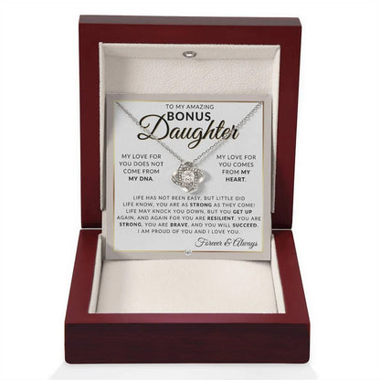 TO MY BONUS DAUGHTER FROM DAD and FROM MOM "My Love For You Come From My Heart" - Premium Love Knot Necklace