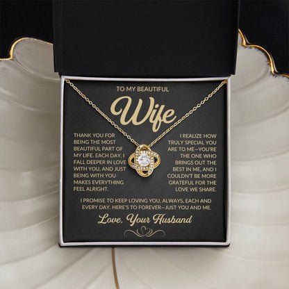 TO MY WIFE FROM HUSBAND "Here’s to forever—just you and me" - Premium Love Knot Necklace