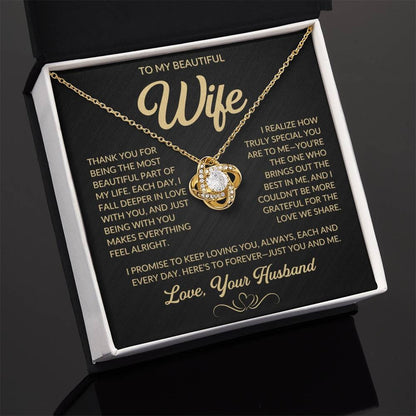 TO MY WIFE FROM HUSBAND "Here’s to forever—just you and me" - Premium Love Knot Necklace