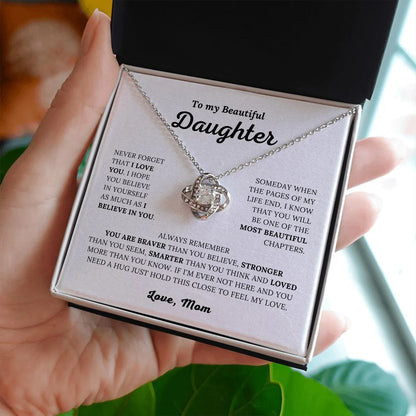 TO MY DAUGHTER FROM MOM "Loved More Than You Know" - Premium Love Knot Necklace