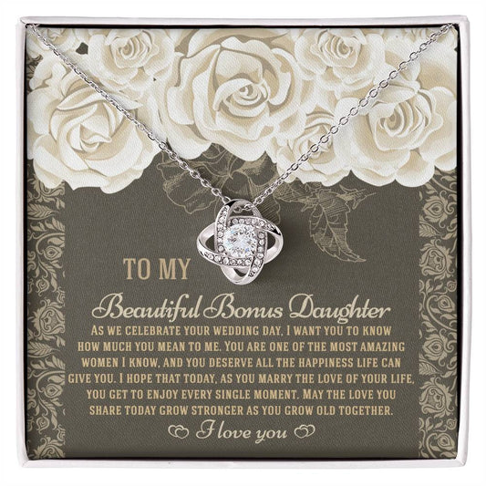 TO MY BONUS DAUGHTER "Grow Old Together" - Premium Love Knot Necklace - FROM MOM or FROM DAD