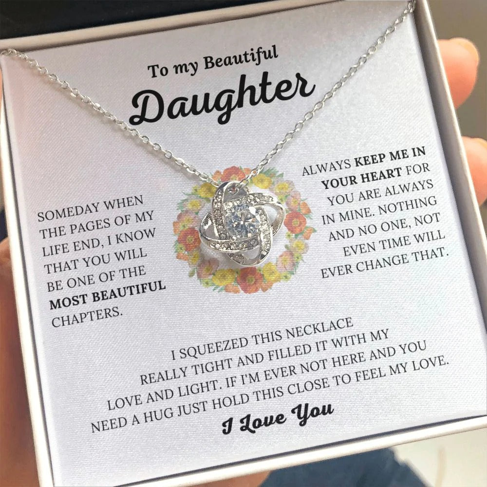 TO MY DAUGHTER FROM MOM and FROM DAD "Keep Me In Your Heart" - Premium Love Knot Necklace