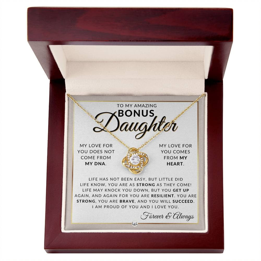 TO MY BONUS DAUGHTER FROM DAD and FROM MOM "My Love For You Come From My Heart" - Premium Love Knot Necklace