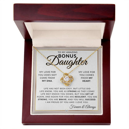 TO MY BONUS DAUGHTER FROM DAD and FROM MOM "My Love For You Come From My Heart" - Premium Love Knot Necklace