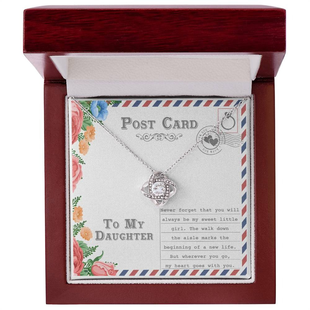 TO MY DAUGHTER "Always Be My Sweet Little Girl" - FROM MOM or FROM DAD - Premium Love Knot Necklace